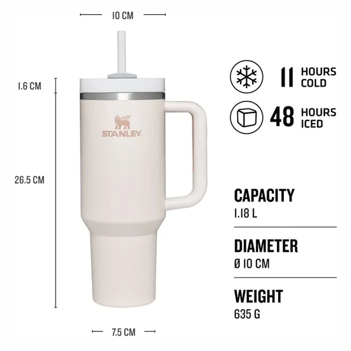 Termokrūze ar salmiņu Stanley The Quencher H2.O FlowState Tumbler 1.18l Light Pink